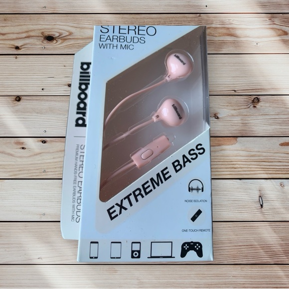 💟Billboard Pure Pink Stereo Earbuds w/ Mic Extreme Bass 3.5mm Plug - NEW🎶 - Picture 2 of 3